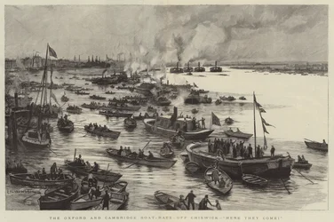 La course de bateaux Oxford et Cambridge, au large de Chiswick, les voilà !
